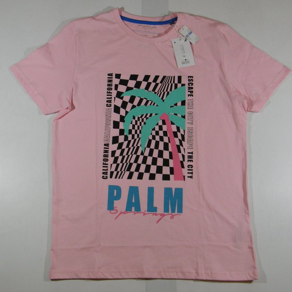 Palm Springs-Large-T Shirt-Pink-By Denim & Flower